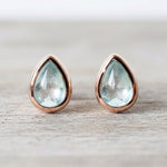Rose Gold March Birthstone Aquamarine earrings by indie and harper australia