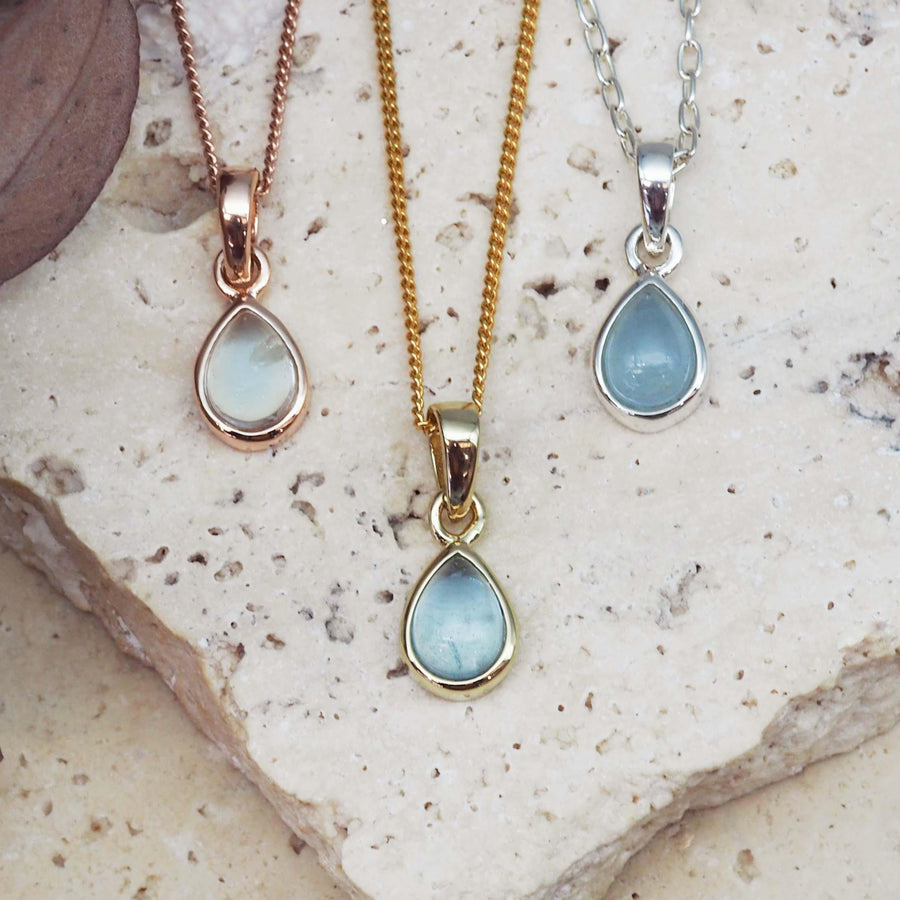 March Birthstone Necklaces in rose gold, gold and sterling silver - Aquamarine necklaces - womens March birthstone jewellery