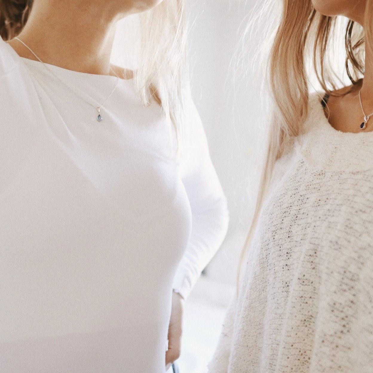Women wearing dainty birthstone necklaces by indie and Harper Australia 