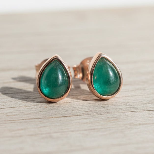 Rose Gold May Birthstone emerald earrings by indie and Harper Australia 