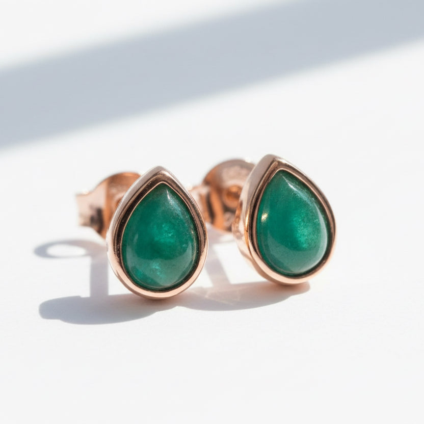 Rose Gold May Birthstone emerald earrings by indie and Harper Australia 