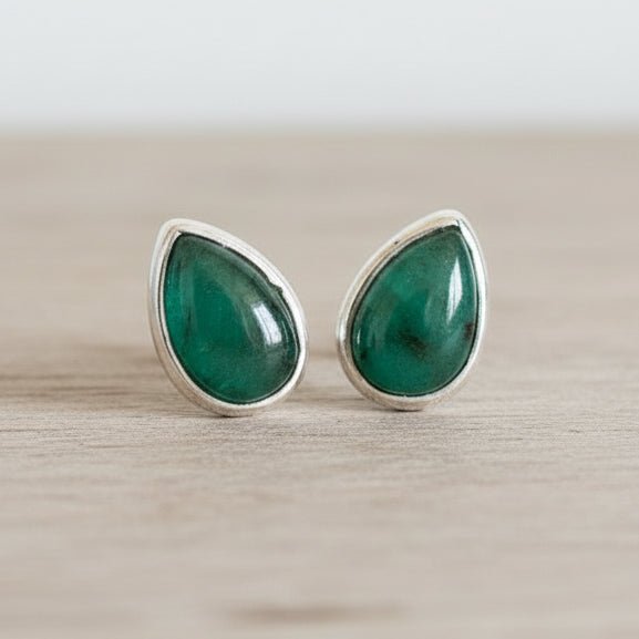 Sterling Silver May Birthstone emerald earrings by indie and Harper australia 