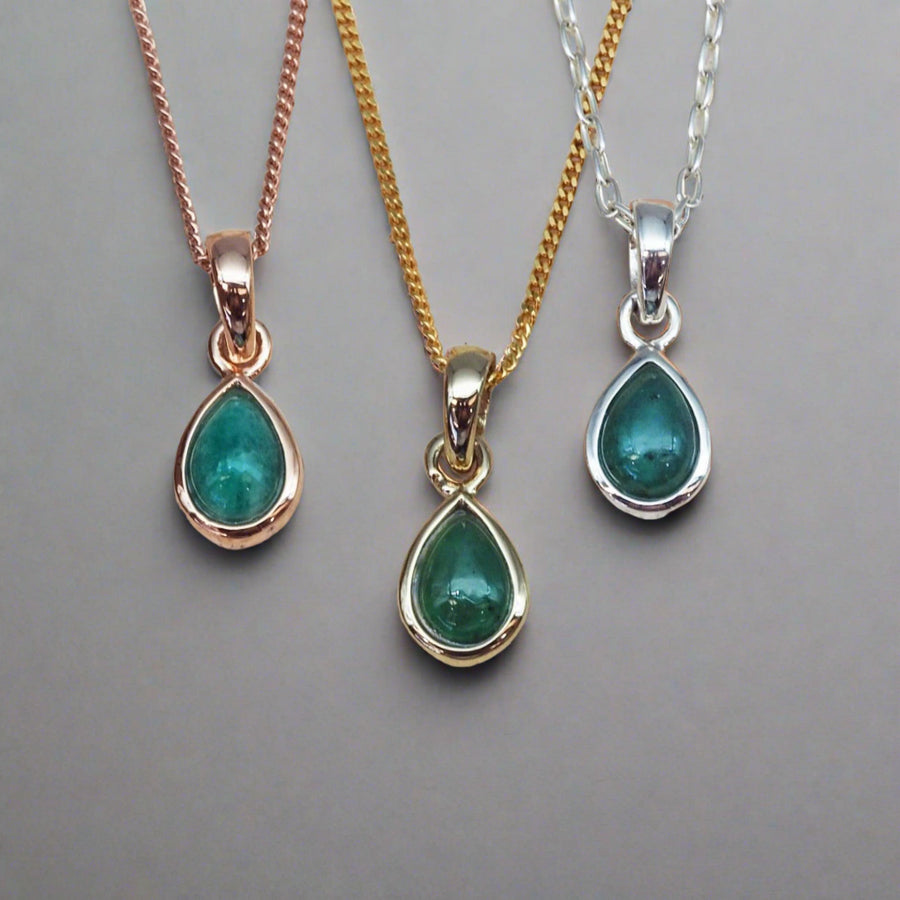 May Birthstone necklaces with emerald and in Rose Gold, Gold and Sterling Silver - may birthstone jewellery australia