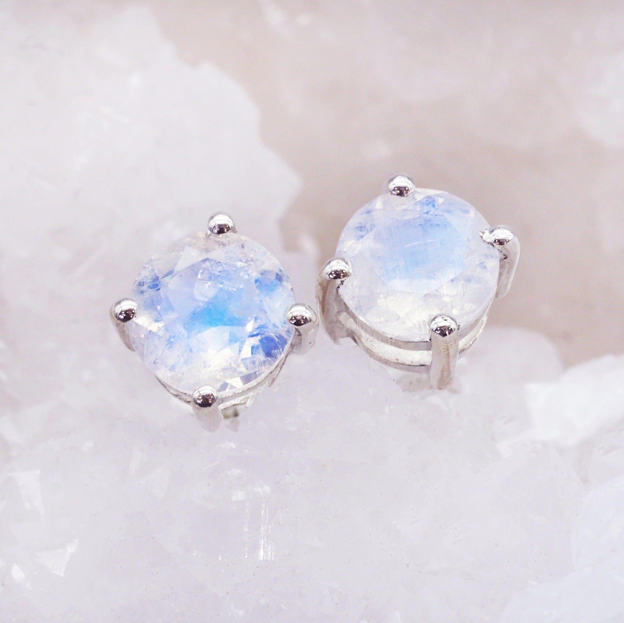 sterling silver faceted Moonstone stud Earrings
