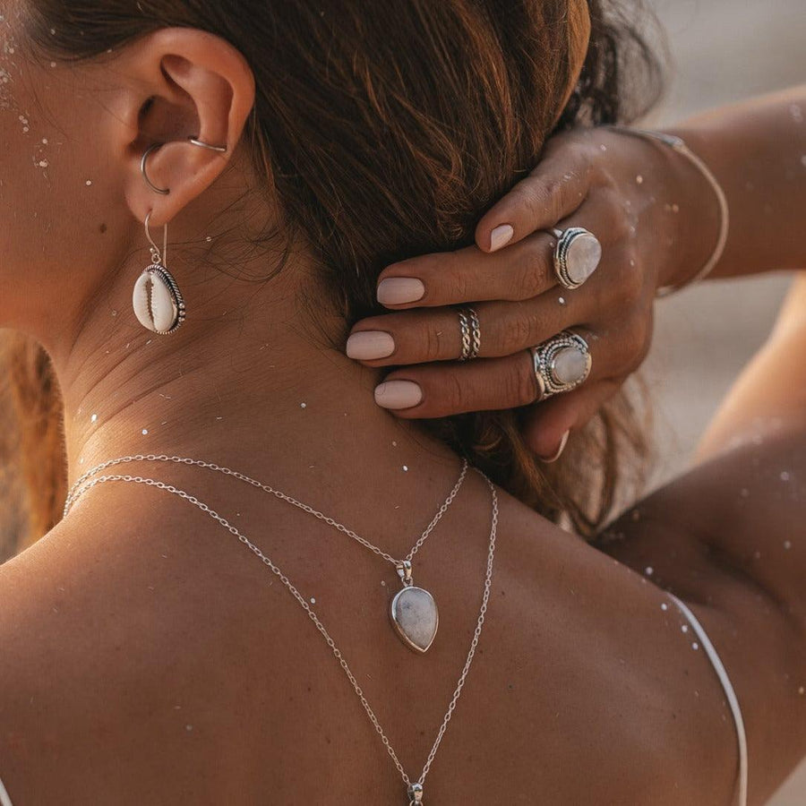 Woman wearing sterling silver Moonstone Necklace - womens moonstone jewellery Australia 