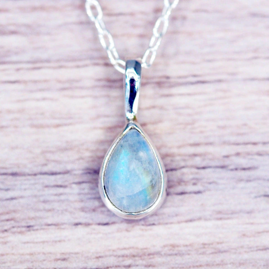 Moonstone Necklace with wooden backdrop - womens moonstone jewellery australia