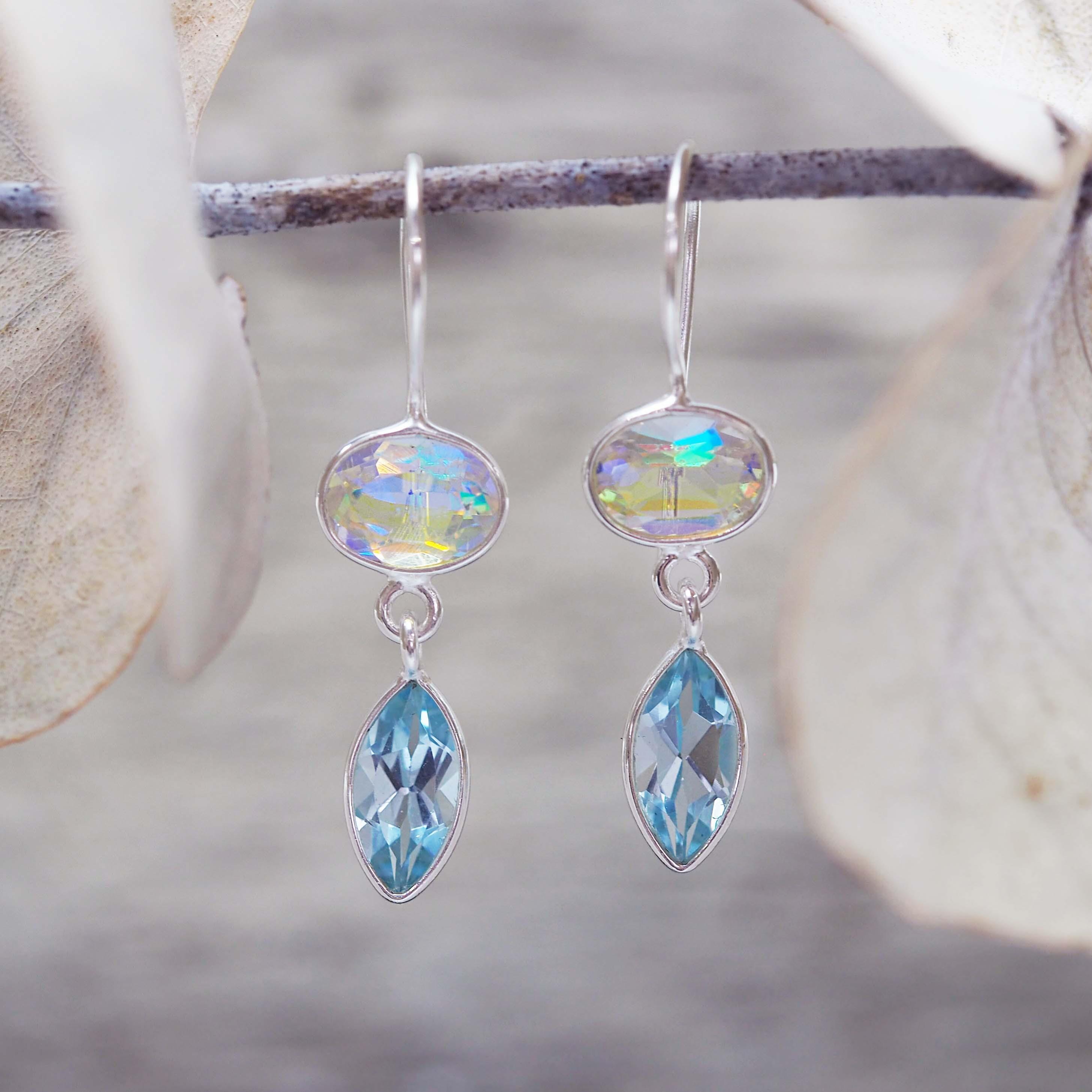 Mystic Rainbow and Blue Topaz Drop Earrings - womens jewellery by indie and harper