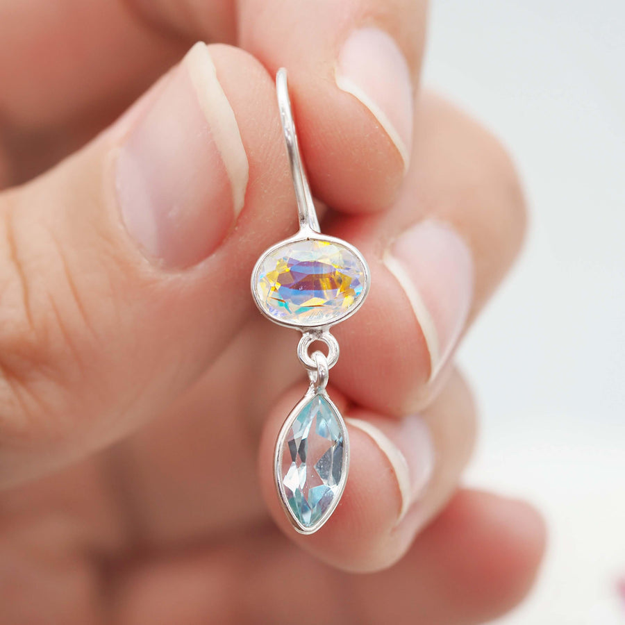 Mystic Rainbow and Blue Topaz Drop Earrings - womens jewellery by indie and harper