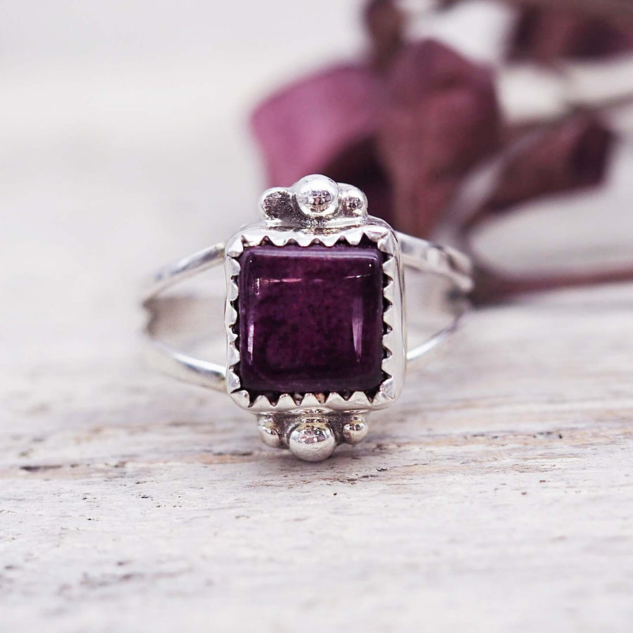 Navajo Square Purple Spiny Oyster Ring - womens jewellery by indie and harper