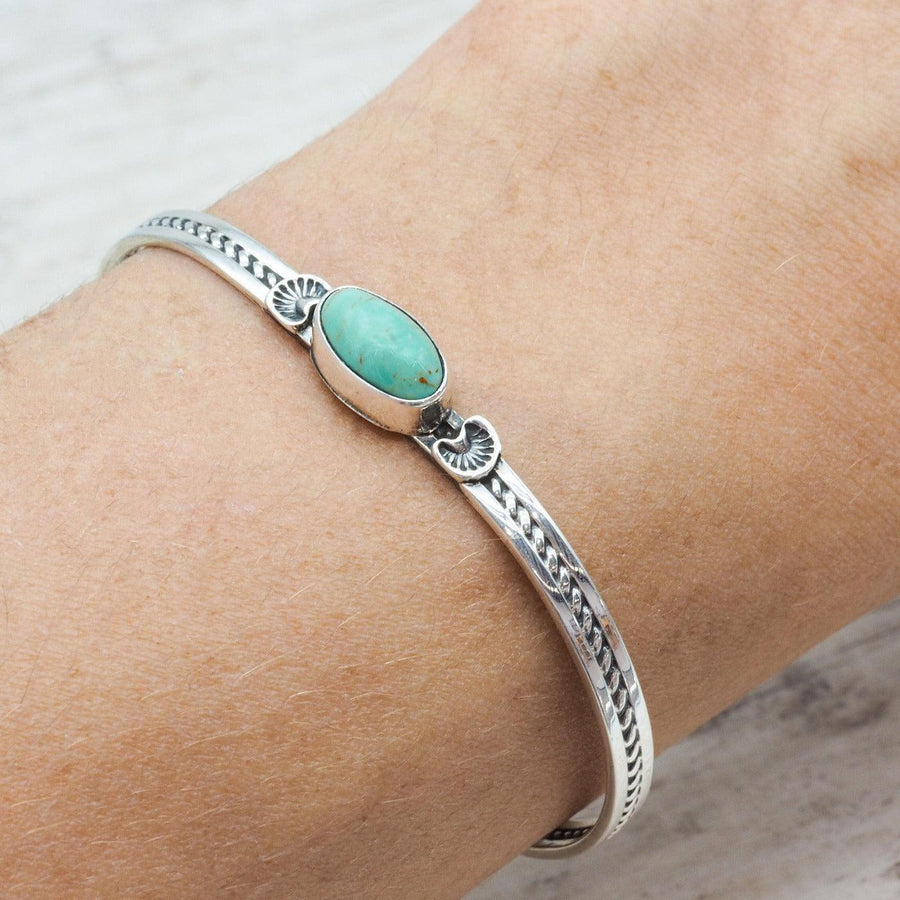 Navajo Turquoise Bracelet being worn - womens turquoise jewellery - Native American jewelry 