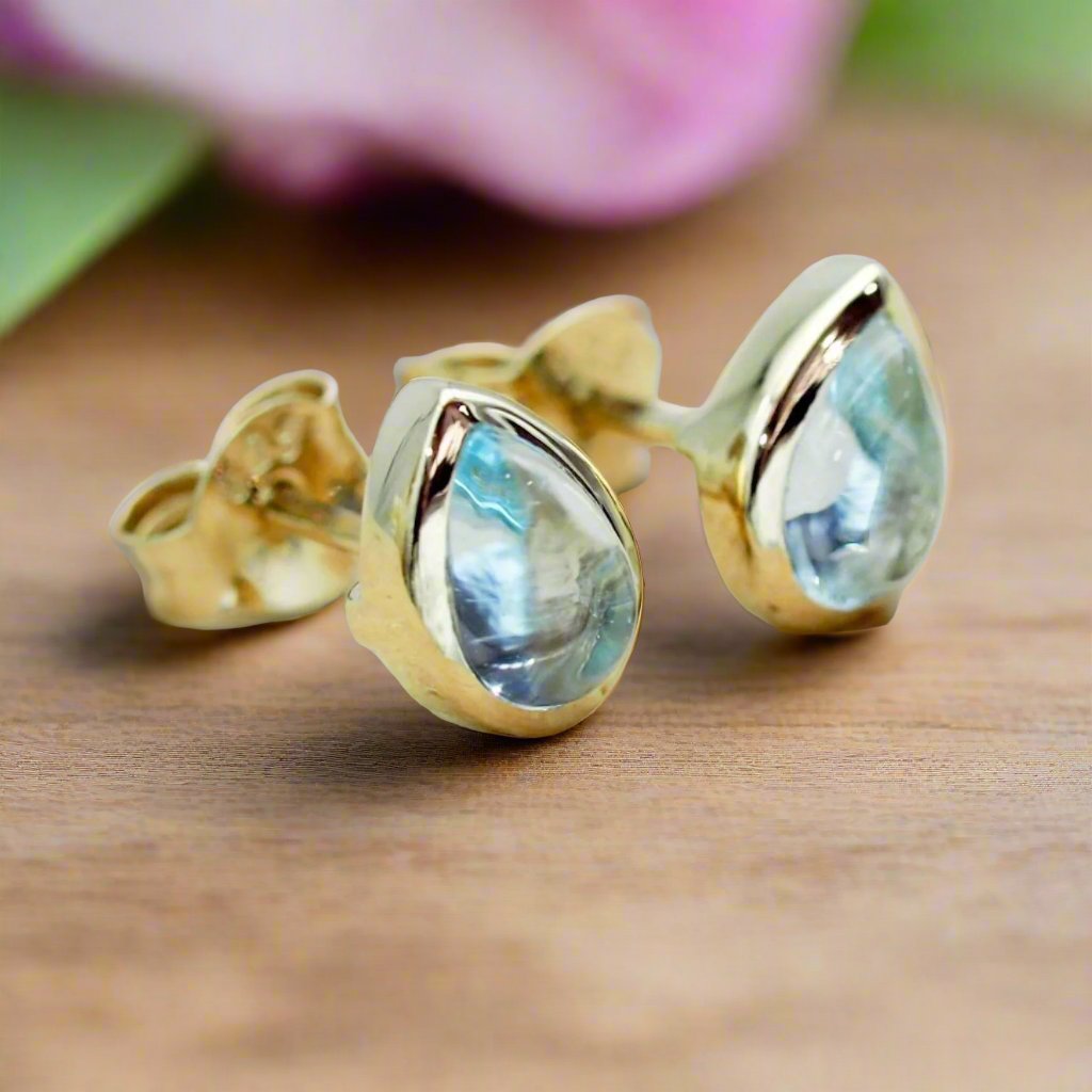 November Birthstone Earrings - gold blue Topaz earrings by australian jewellery brands indie and harper