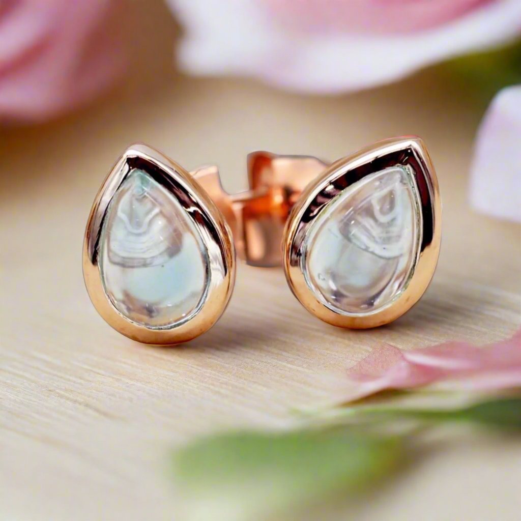 November Birthstone Earrings - rose gold blue Topaz earrings by australian jewellery brands indie and harper