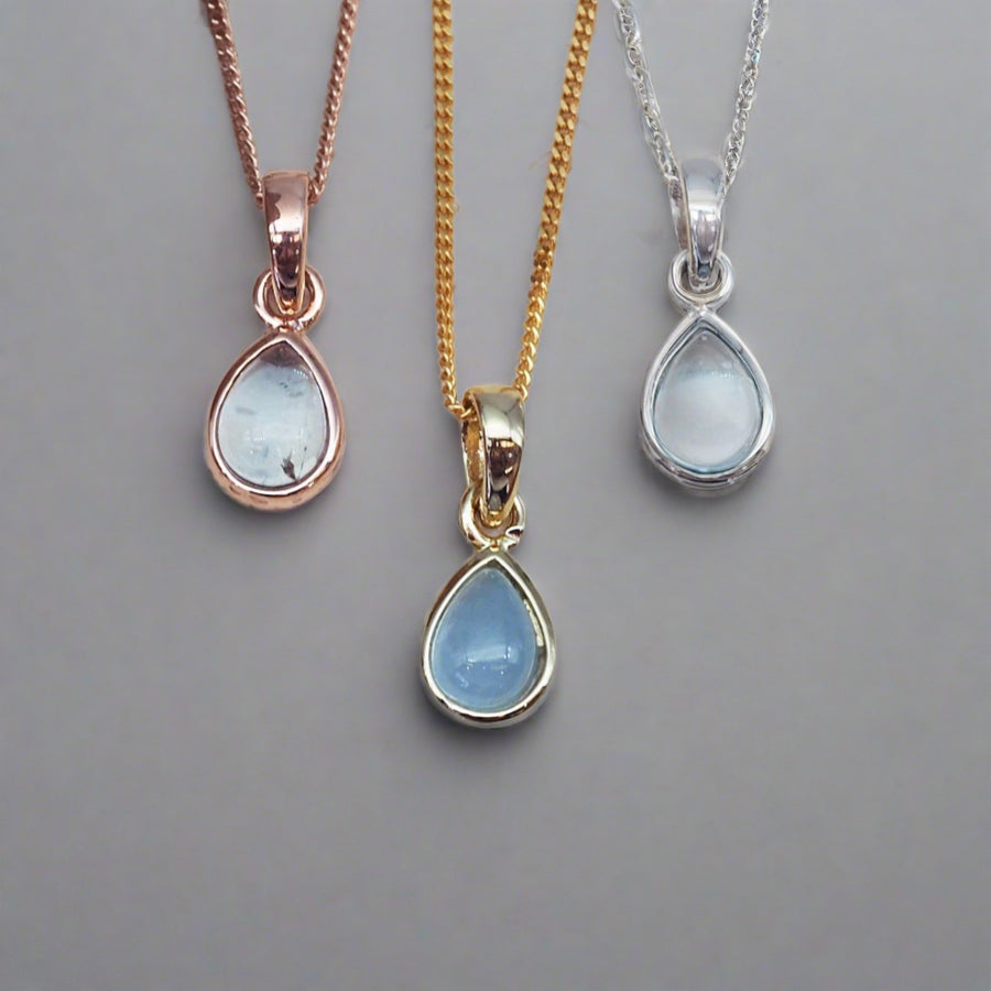 November birthstone necklaces made with topaz gemstones and showing in rose gold, gold and sterling silver - womens november birthstone jewellery australia