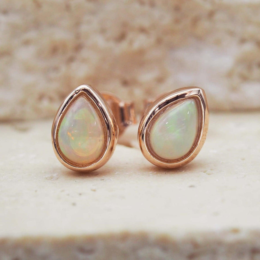October Birthstone Earrings - rose gold Opal earrings - womens October birthstone jewellery 