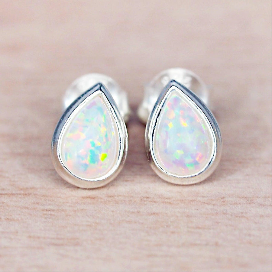 Sterling silver white Opal Earrings - womens opal jewellery Australia 