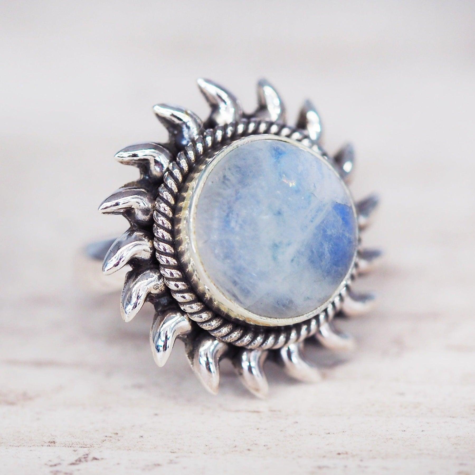 indie and harper Sterling silver rainbow Moonstone sun Ring