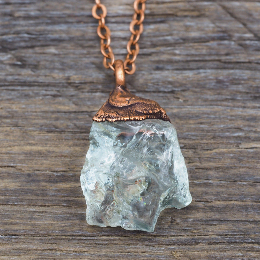 Copper and Raw Aquamarine Necklace - womens aquamarine jewellery Australia 