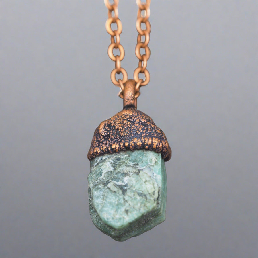 Copper and Raw Emerald Necklace - womens emerald jewellery Australia 