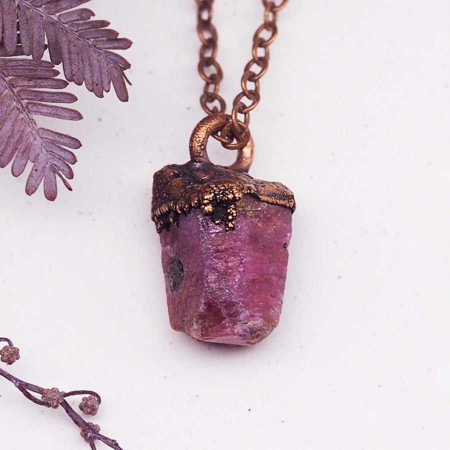 Copper and Raw Ruby Necklace - womens Ruby jewellery Australia 