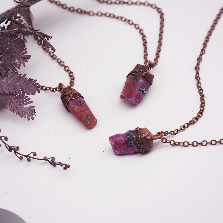 Copper and Raw Ruby Necklaces - womens Ruby jewellery Australia 