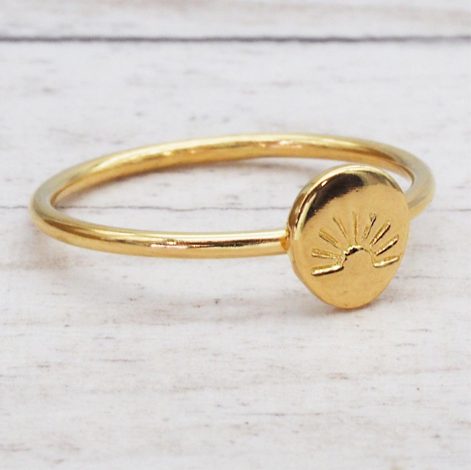 Dainty Gold Ring with rising sun design by indie and harper