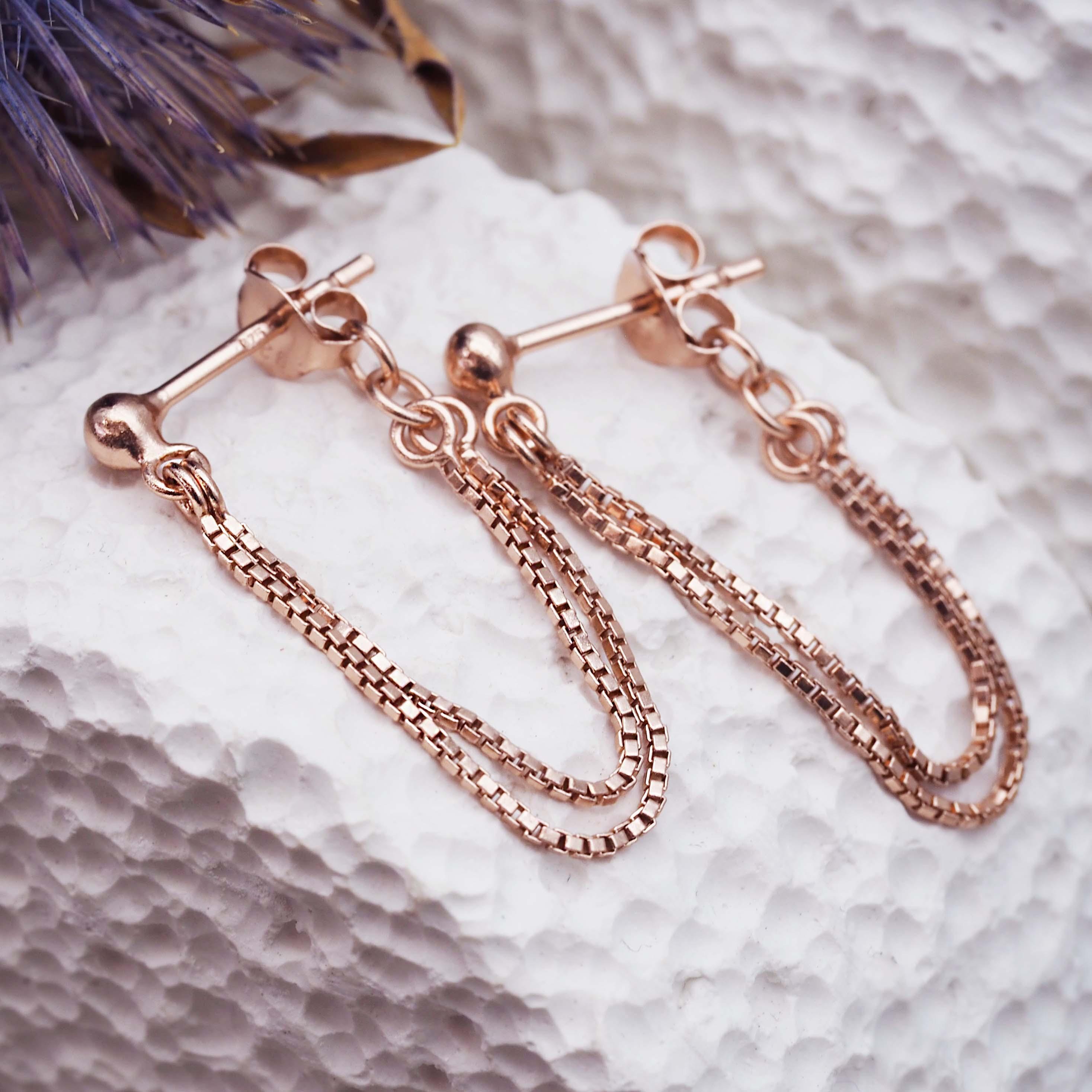Rose Gold Chain Stud Earrings - womens jewellery by indie and harper