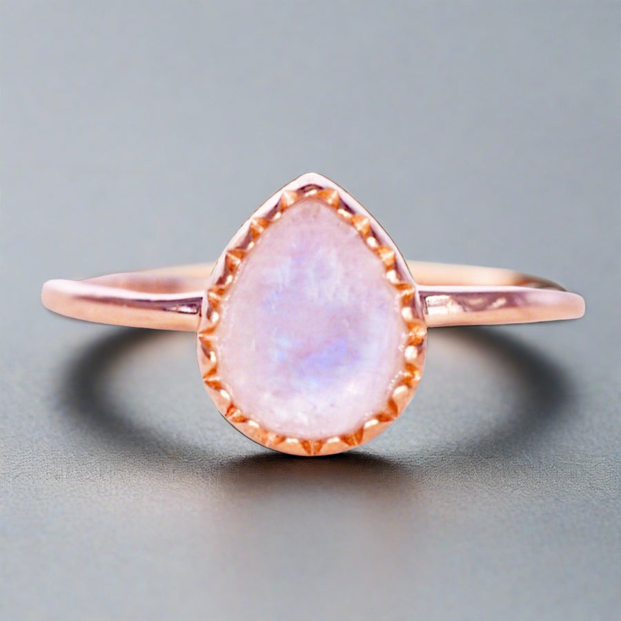Rose Gold Ring with tear drop moonstone - womens moonstone jewellery