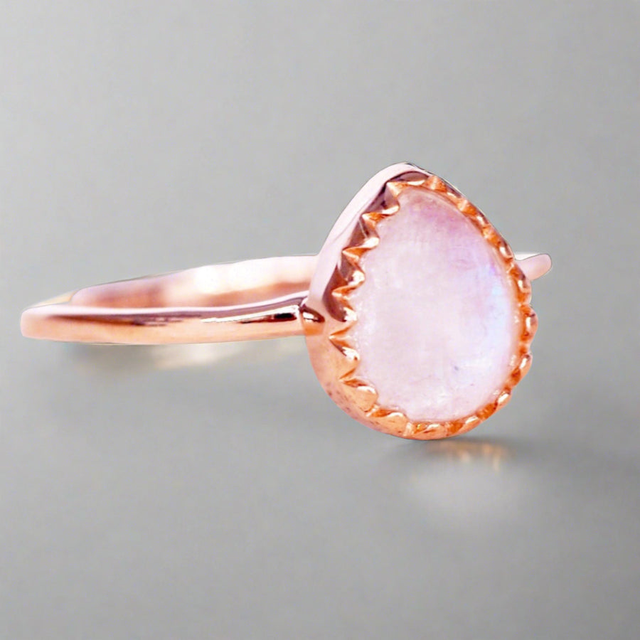 Rose Gold Ring with tear drop moonstone - womens moonstone jewellery Australia 