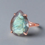Rose Gold Classic Rain Drop Labradorite Ring - womens jewellery by indie and harper
