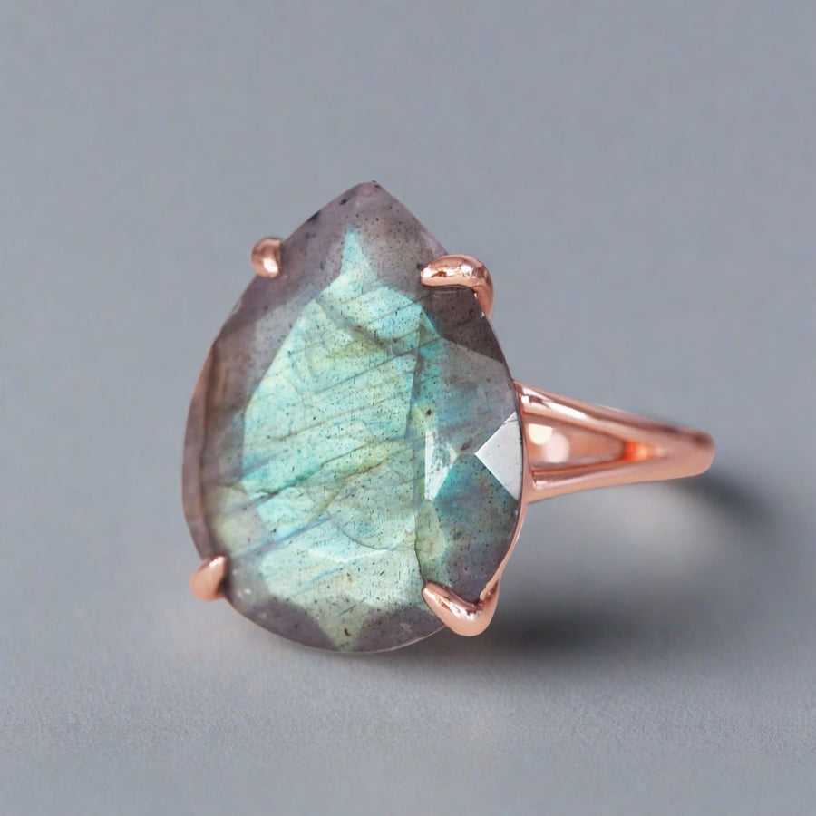 Rose Gold Labradorite Ring - womens rose gold jewellery by indie and harper