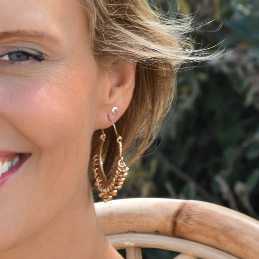 Woman wearing Rose Gold Earrings - womens rose gold jewellery Australia - Australian jewellery brand 