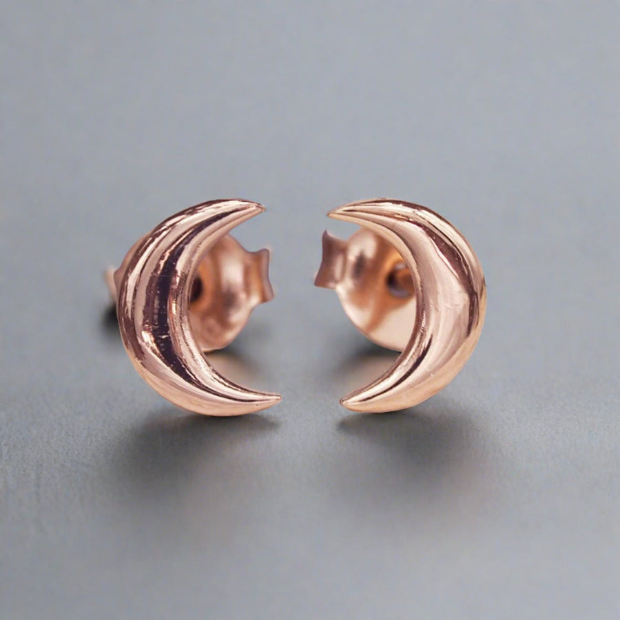 Dainty moon Rose Gold Earrings - womens rose gold jewellery by indie and harper