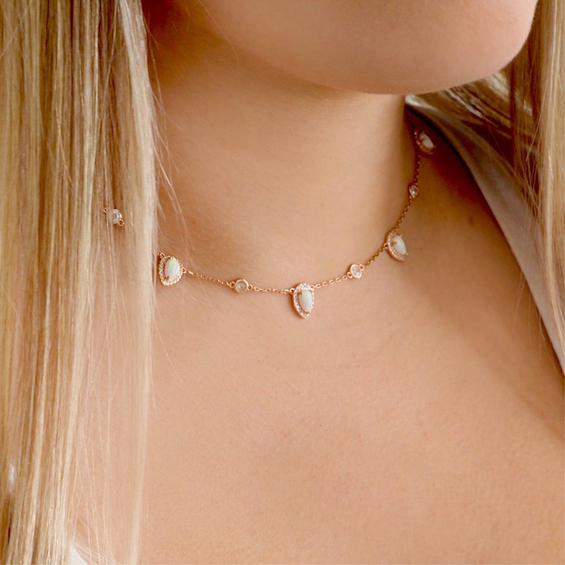 Stardust opal Rose Gold Necklace - womens rose gold jewellery by Australian jewellery brands indie and harper