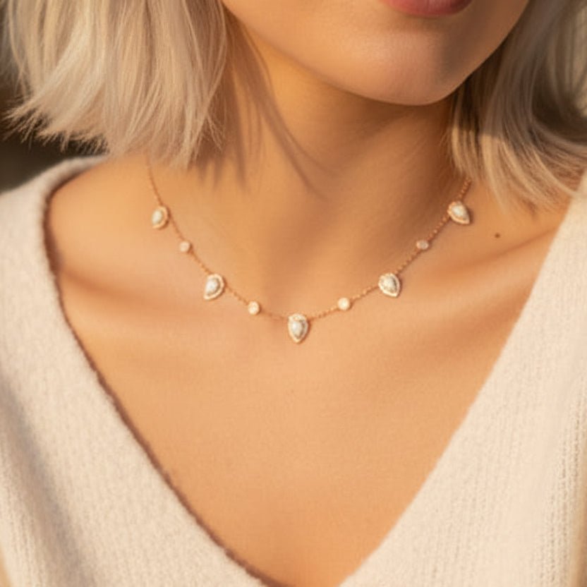 Stardust opal Rose Gold Necklace - womens rose gold jewellery by Australian jewellery brands indie and harper