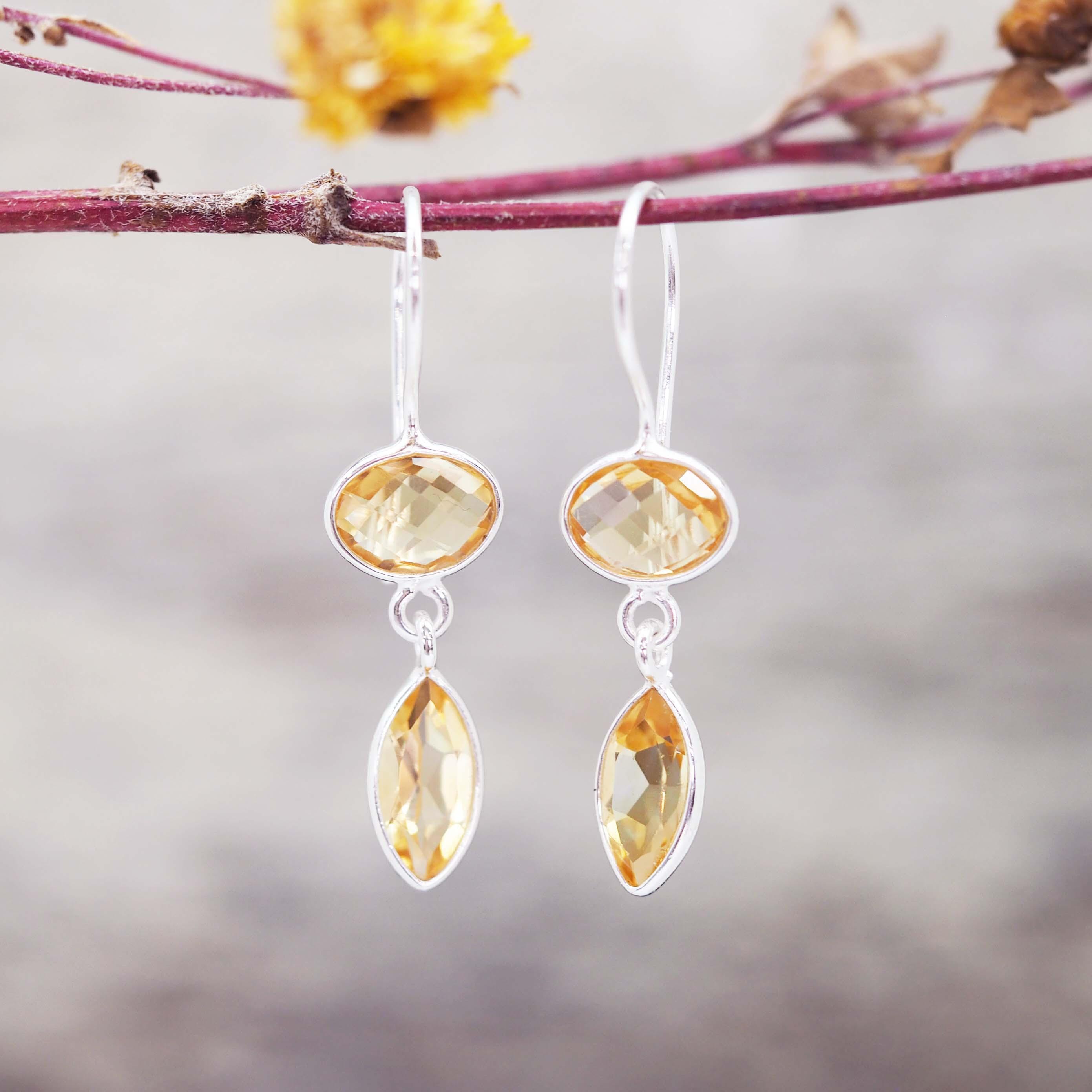 Silver Citrine Drop Earrings - womens jewellery by indie and harper