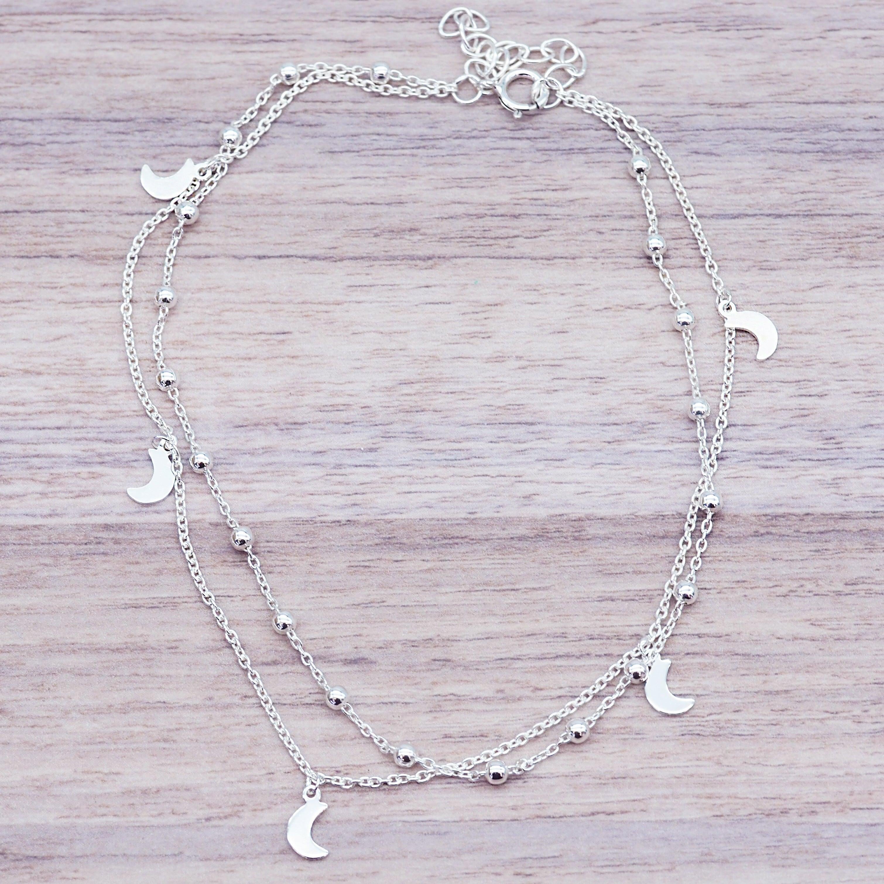 Silver Crescent Moon Anklet - womens jewellery by indie and harper