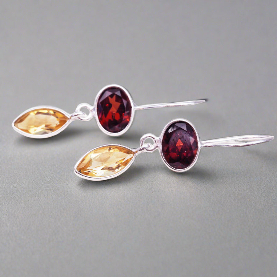 Silver Garnet and Citrine Drop Earrings - womens jewellery by indie and harper