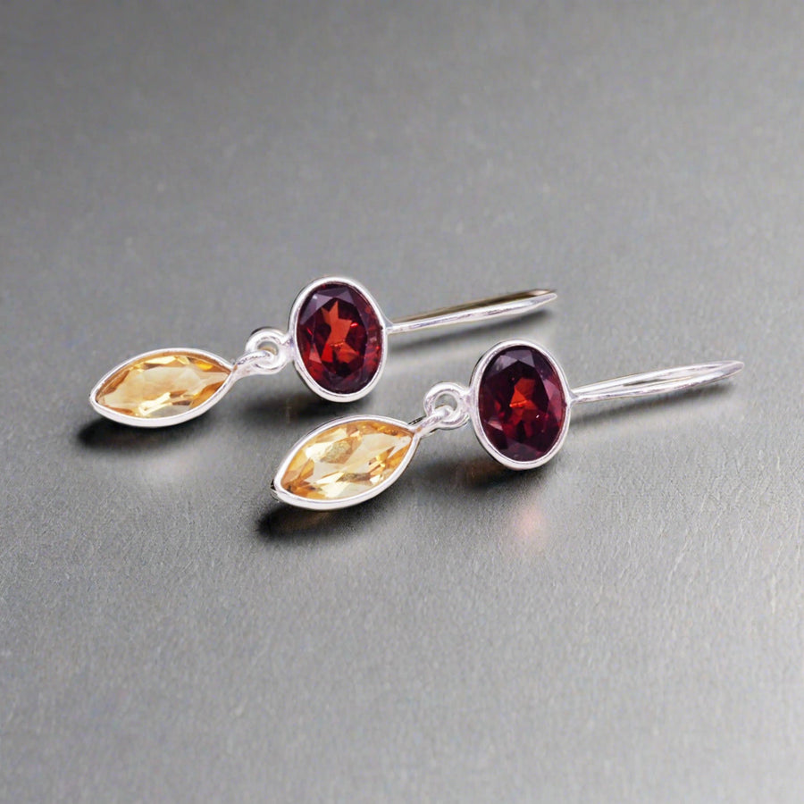 Silver Garnet and Citrine Earrings - womens boho jewellery by indie and harper