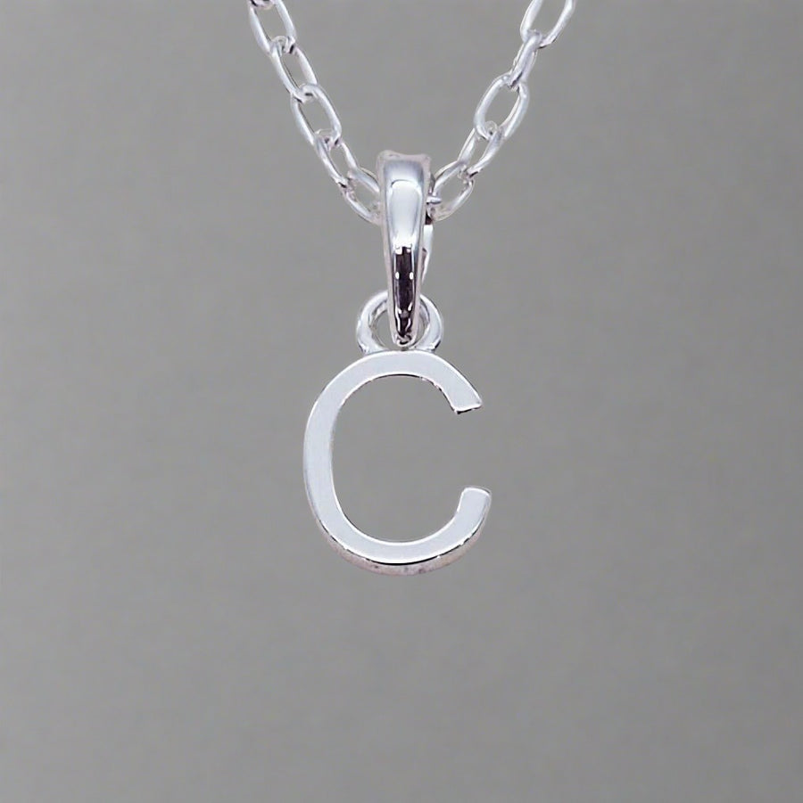 Sterling Silver Initial c pendant Necklace - Sterling silver initial necklaces