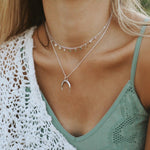Woman wearing Sterling Silver Necklaces by Australian jewellery brands indie and harper