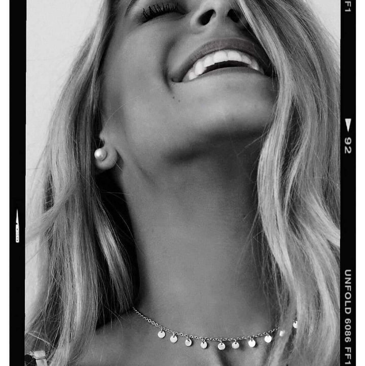 Smiling woman wearing Sterling Silver Necklace - womens sterling silver jewellery Australia 