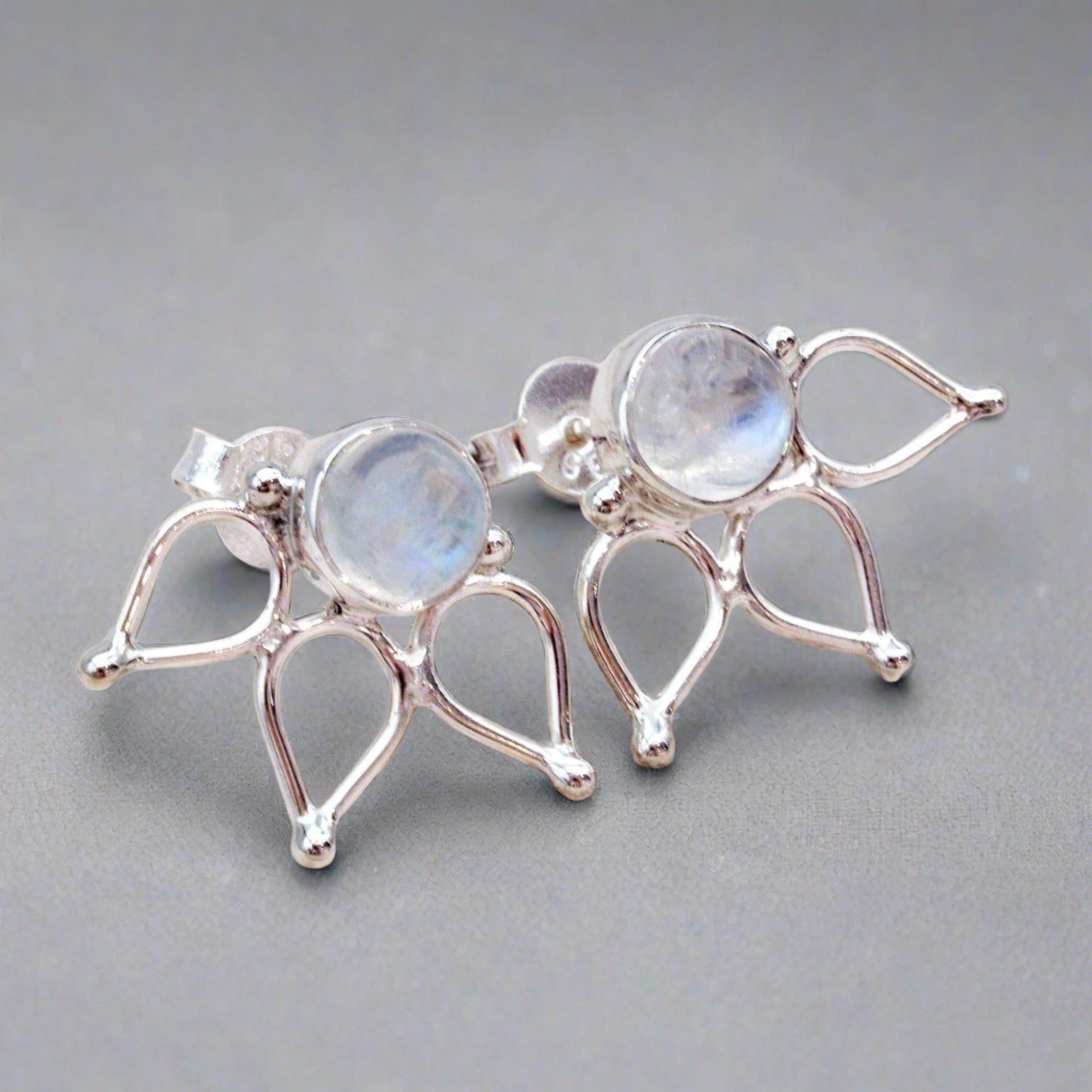 Silver Moonstone Lotus Earrings - womens jewellery by indie and harper