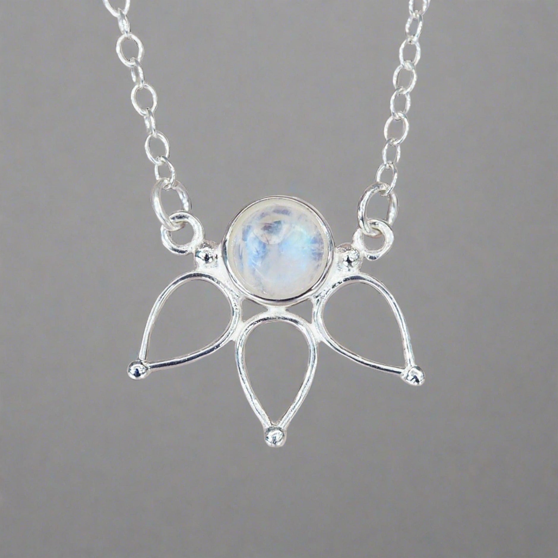 Silver Moonstone Lotus Necklace - womens jewellery by indie and harper
