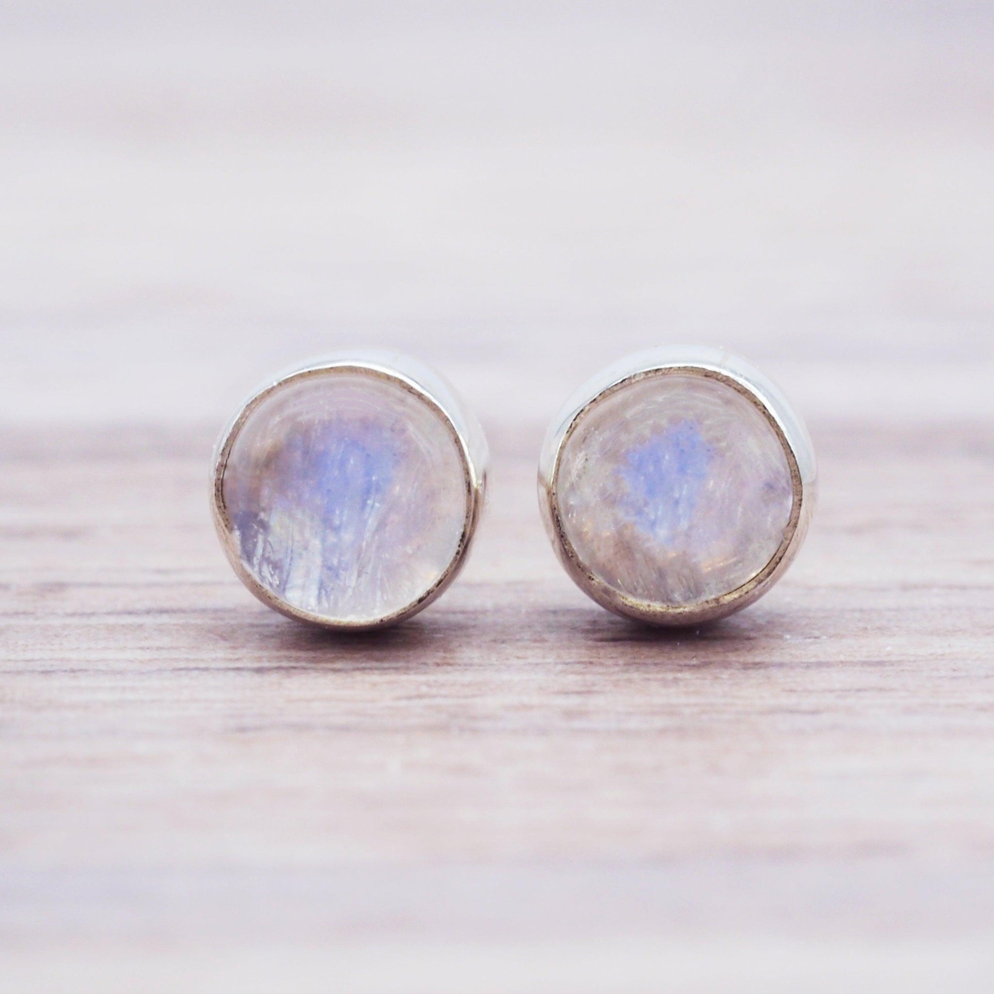 sterling silver Dainty rainbow Moonstone Stud earrings