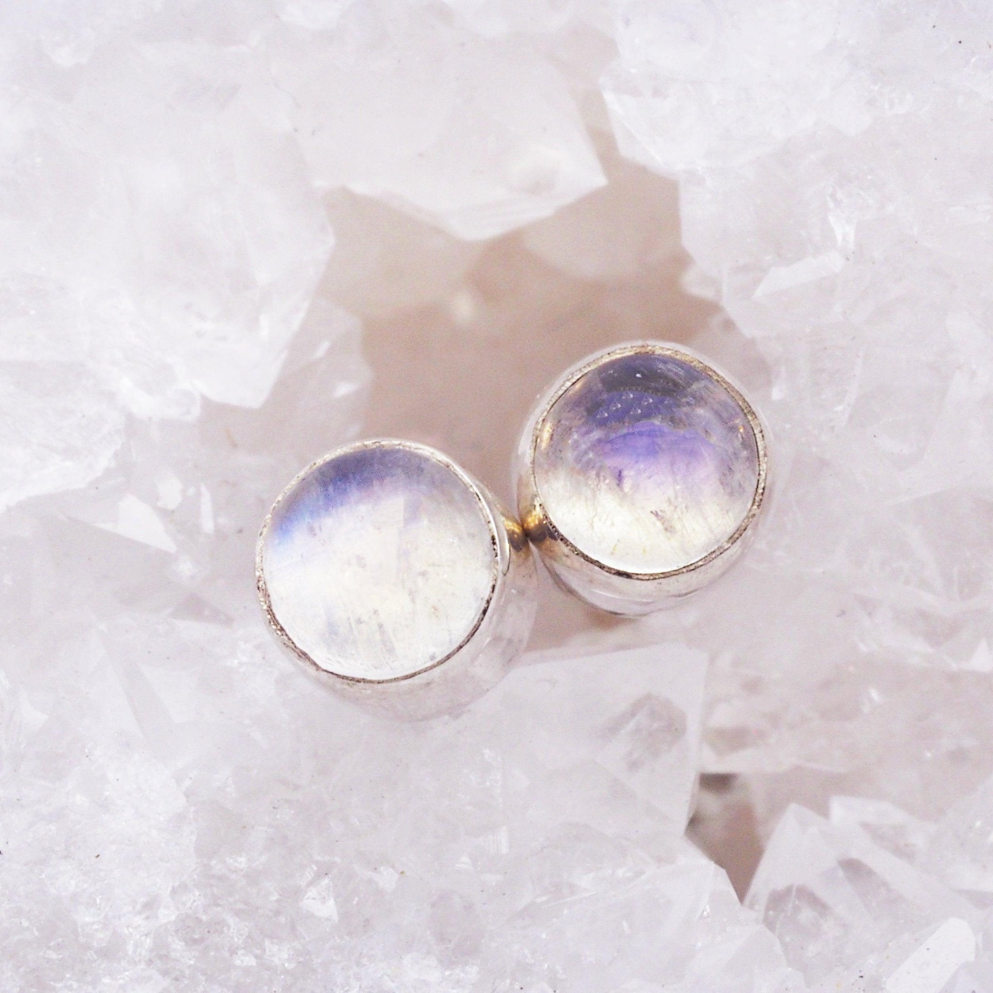 sterling silver Dainty rainbow Moonstone stud earrings