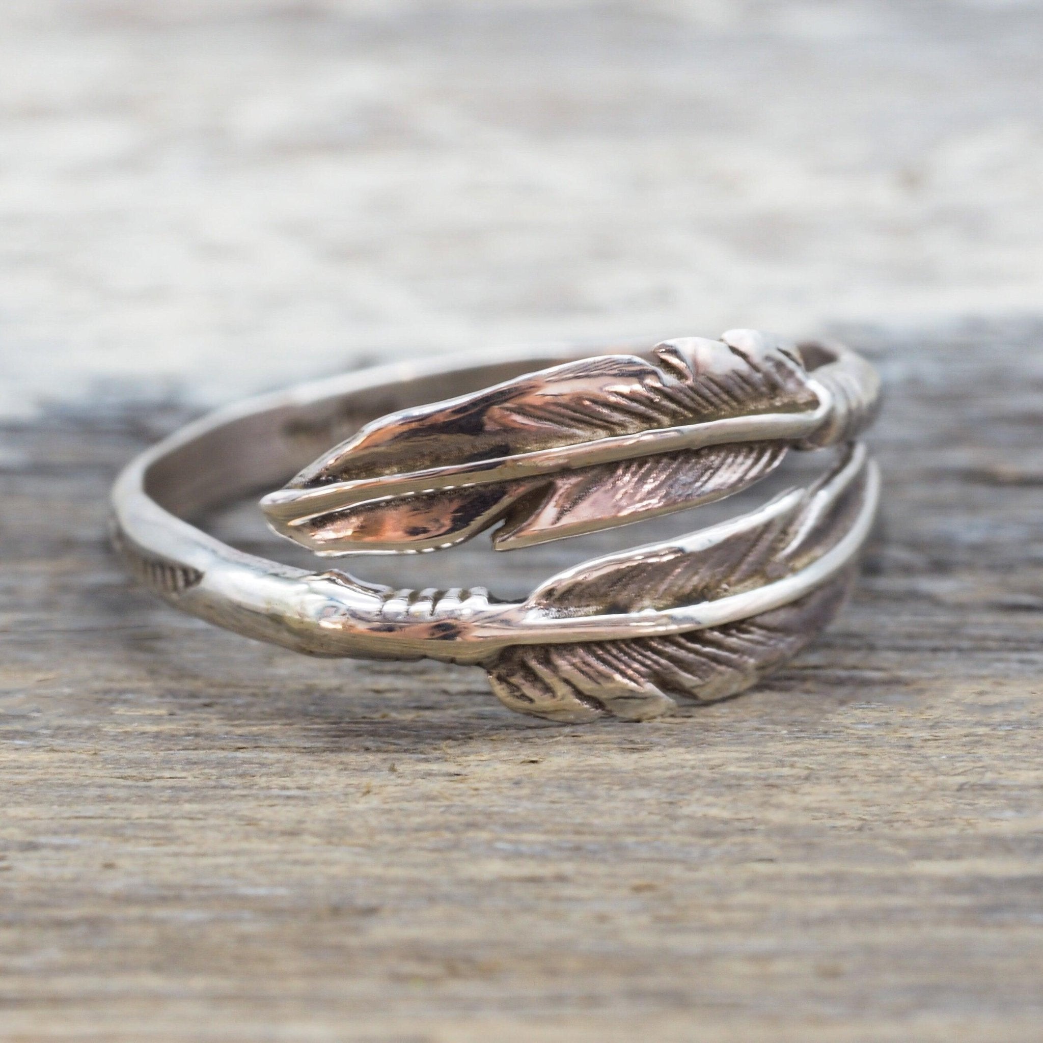 Silver Navajo carved feather Ring by indie and harper