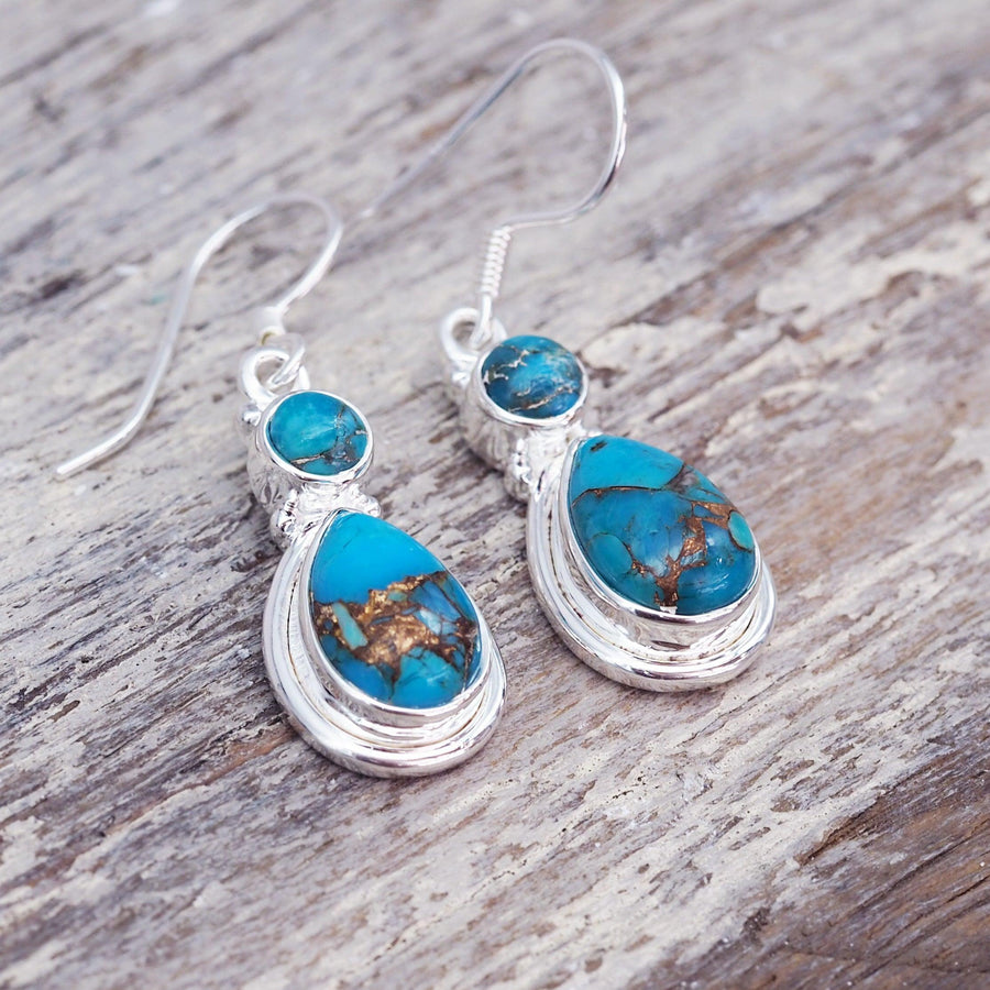 Silver Tibetan Turquoise Drop Earrings - womens jewellery by indie and harper
