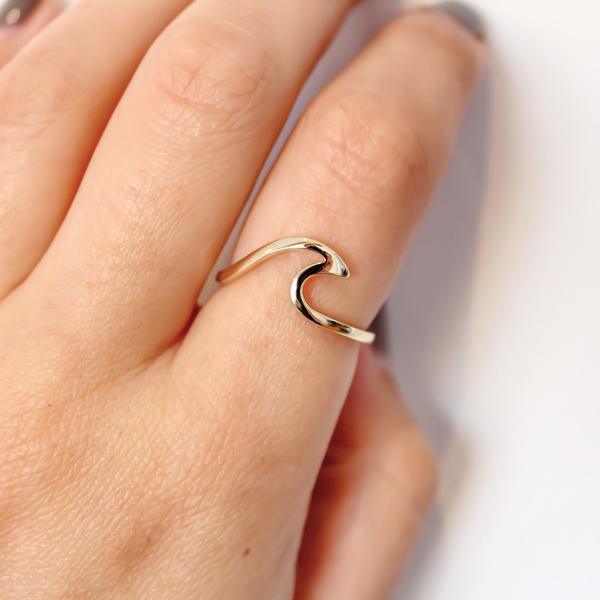 Finger wearing Solid 9k Gold Wave Ring - womens Australian jewellery brand