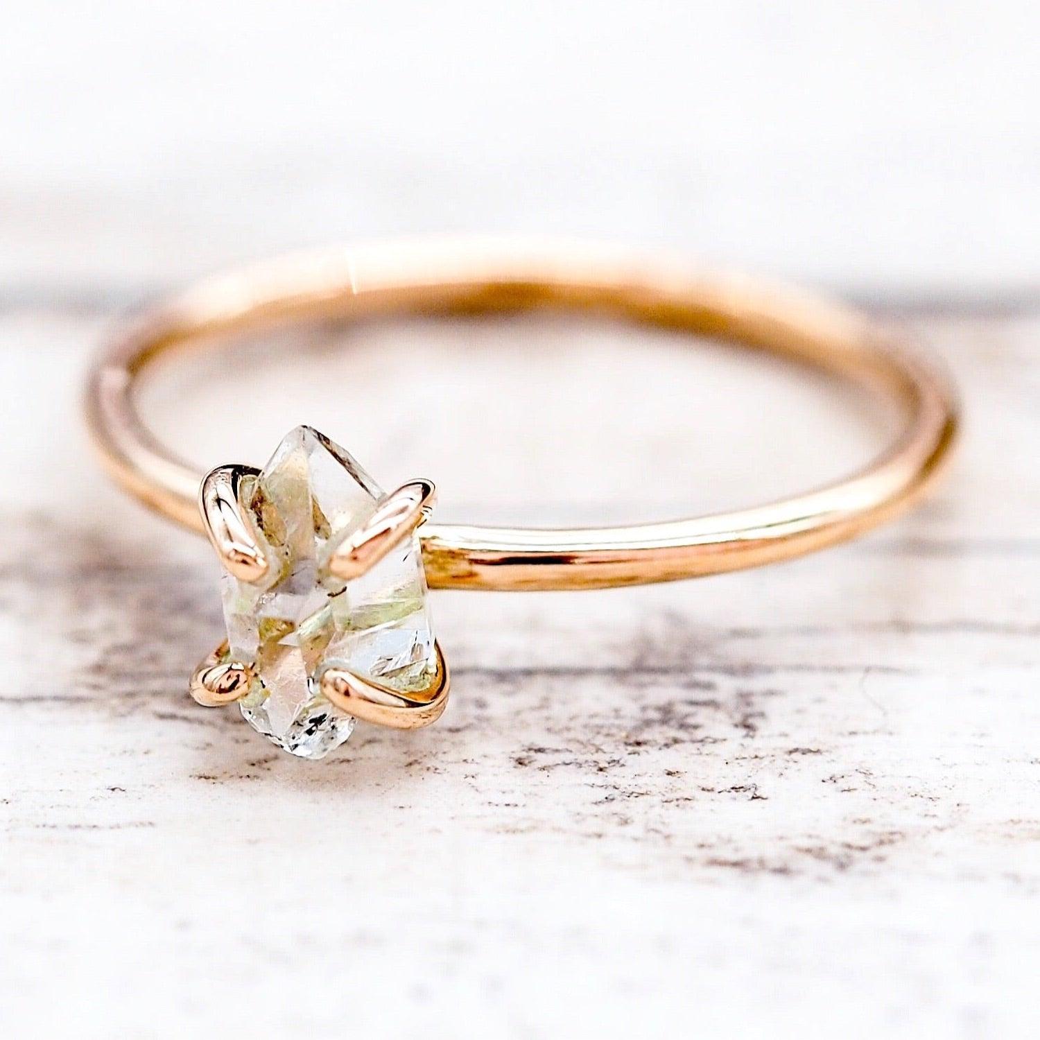 Solid 9k Rose Gold Herkimer Quartz Diamond Ring - womens jewellery by indie and harper