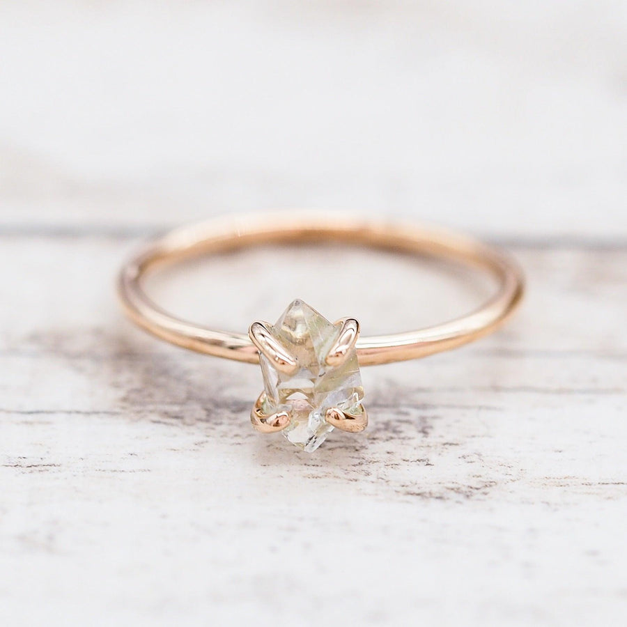 Solid 9ct Rose Gold Ring with herkimer quartz crystal - alternative engagement ring - rose gold jewellery Australia 